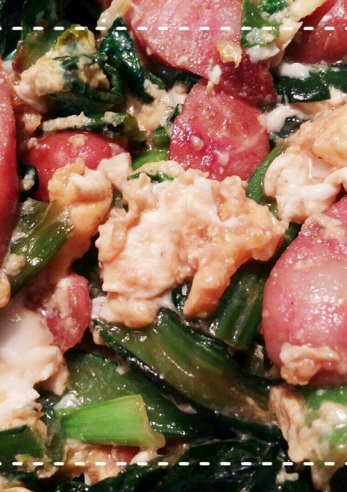 鶏がらで簡単！青梗菜とウインナーの卵炒め-レシピのメイン写真