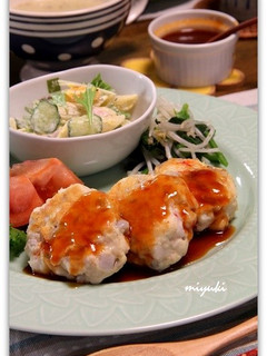 鶏むね肉とぷりぷりエビのハンバーグ-レシピのメイン写真