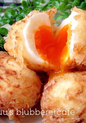 ヤバ過ぎトロ〜り♡半熟卵のおかか揚げ-レシピのメイン写真