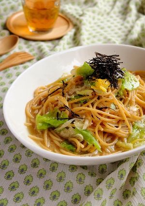 レタスとタラコ♡十六茶スープパスタ！-レシピのメイン写真