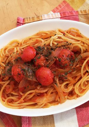 甘酸っぱい！簡単トマトソーススパゲッティ-レシピのメイン写真