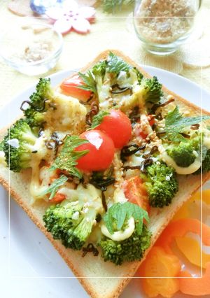 薫香 ブロ×ミニトマ 塩*塩昆布トースト-レシピのメイン写真