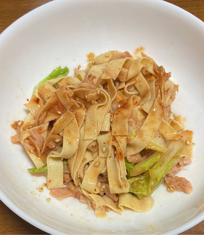 混ぜるだけ！豆腐皮とキムチのツナ和え-レシピのメイン写真