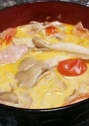 舞茸のクリームスープパスタ風(白滝で)-レシピのメイン写真