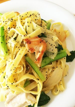 塩分控え目☆小松菜鶏胸肉のめんつゆパスタ-レシピのメイン写真
