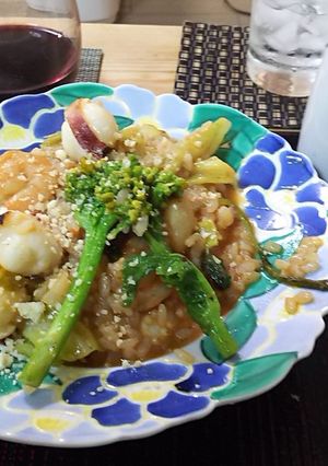 春野菜と魚介のバーニャカウダ風味リゾット-レシピのメイン写真