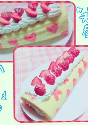 ふわもち食感♡ハート柄の苺ロールケーキ♡-レシピのメイン写真