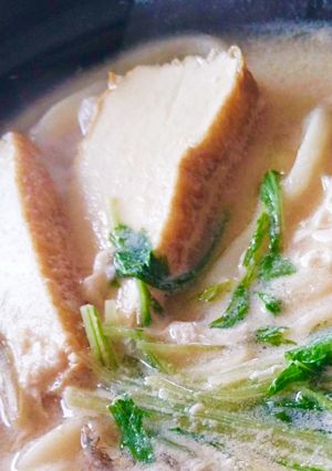 厚揚げと豆乳と塩麹の白い鍋焼きうどん-レシピのメイン写真