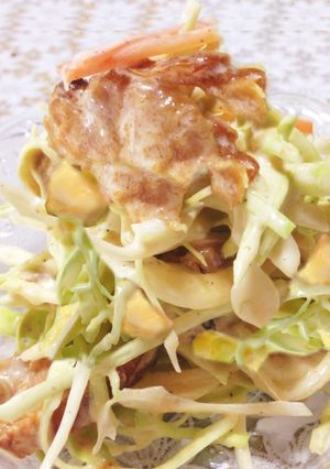 照り焼きチキンゆで卵キャベツmixサラダ-レシピのメイン写真