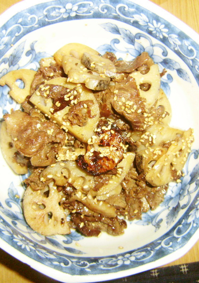 れんこんと牛肉の甘辛炒め-レシピのメイン写真