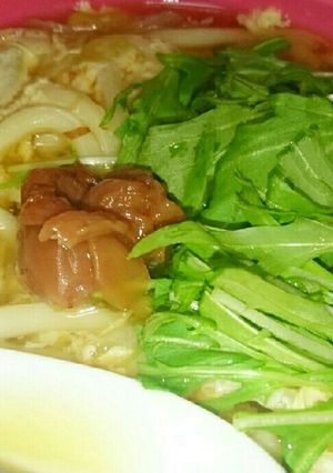 かき玉うどん 梅干&水菜乗せ-レシピのメイン写真