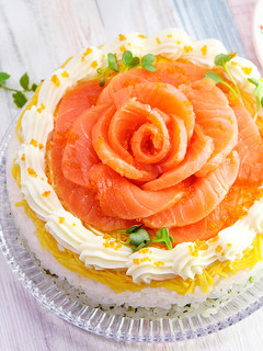 雛祭り♡サーモンのお花でケーキ寿司♡-レシピのメイン写真