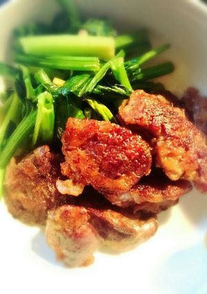 鶏レバーの竜田焼き。ホウレン草添え-レシピのメイン写真