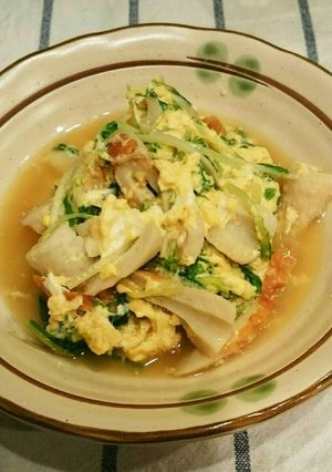 簡単副菜♪ちくわと水菜の卵とじ♪-レシピのメイン写真