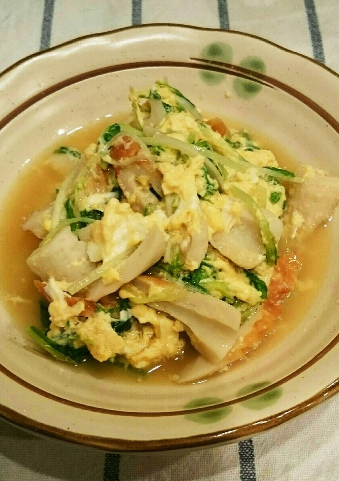 簡単副菜♪ちくわと水菜の卵とじ♪-レシピのメイン写真