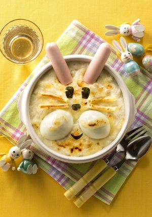 うさぎの顔デコイースターマカロニグラタン-レシピのメイン写真