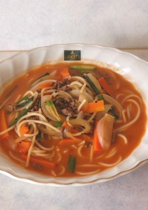 簡単ココナツ＆トマトのスープパスタ　-レシピのメイン写真