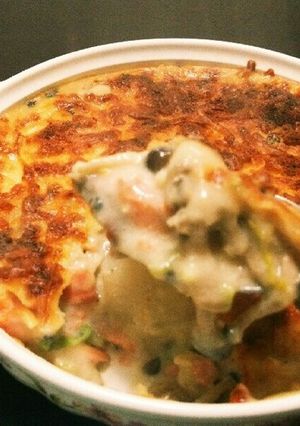 あっつ熱！餅入り蕪とキノコと鮭グラタン！-レシピのメイン写真