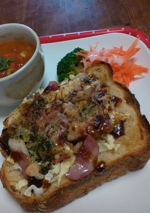 娘が作る激うま！お好み焼きトースト-レシピのメイン写真