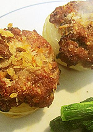 新玉ねぎに合いびき肉載せてオーブン焼き-レシピのメイン写真
