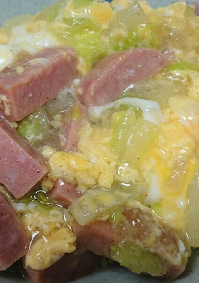 白菜とスパムの中華風卵とじ丼-レシピのメイン写真