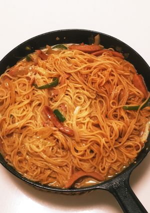 フライパンで昔ながらのナポリタン名古屋風-レシピのメイン写真