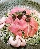 野沢菜ちりめんサーモンパスタ