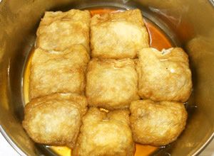 油揚げの袋煮♪油揚げ巾着ひき肉煮る♪節約-レシピのメイン写真