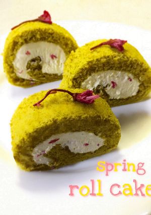 桜&抹茶の米粉チーズロールケーキ-レシピのメイン写真