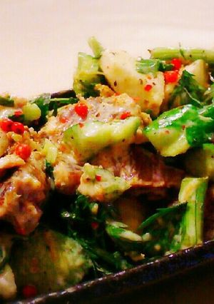 ヨーグルトサラダ：赤身魚とたたき野菜-レシピのメイン写真