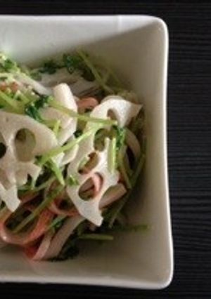 豆苗とレンコンのからし和えサラダ-レシピのメイン写真