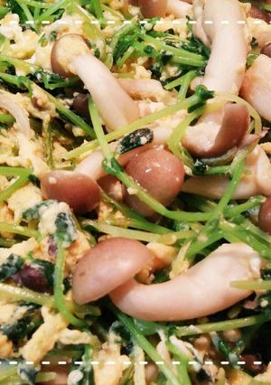 白だしで簡単！豆苗としめじの卵炒め-レシピのメイン写真