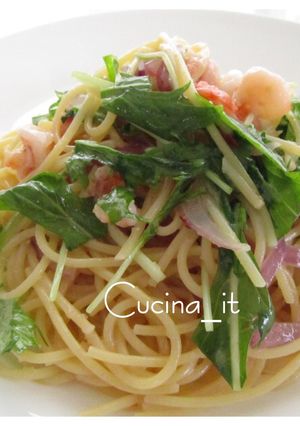 エビと水菜の明太子スパゲッティ-レシピのメイン写真