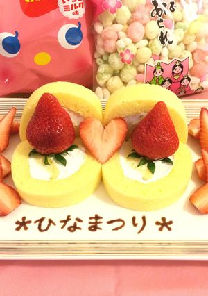 ロールケーキで即席ひな祭りケーキ-レシピのメイン写真