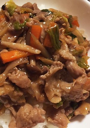 豚コマで☆簡単！美味しい！甘酢味の根菜丼-レシピのメイン写真