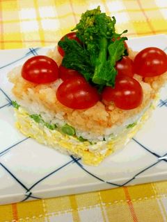 ベジ♪ひな祭りにうれしい♪押し寿司ケーキ-レシピのメイン写真