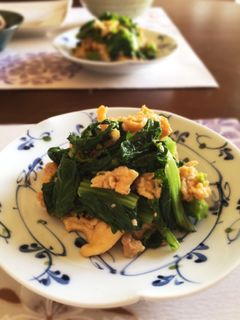 麺つゆで簡単!菜の花と炒り卵のお浸し♡-レシピのメイン写真