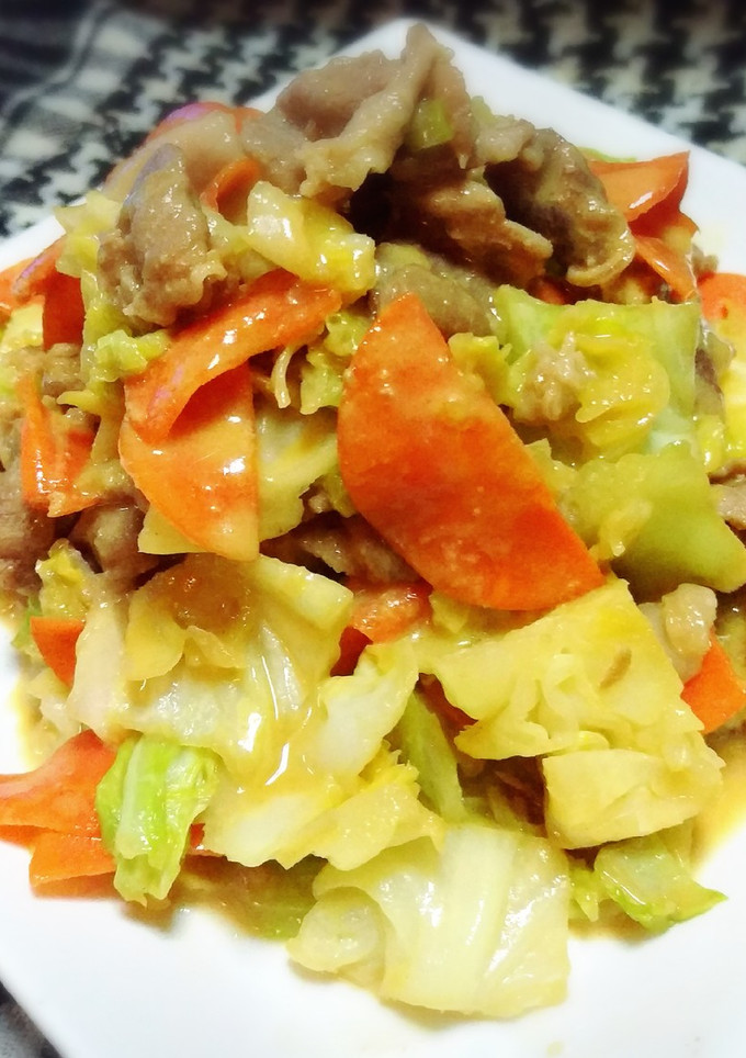 キャベツと豚こまの味噌マヨ炒め♪-レシピのメイン写真
