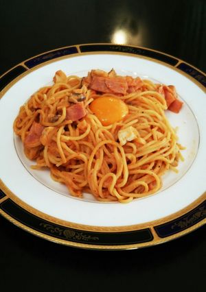地中海式＃酒粕ＤＥカルボナーラチリトマト-レシピのメイン写真