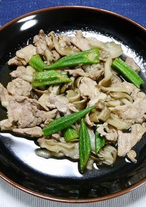 ヘルシー！豚肉と舞茸オクラのダシ煮-レシピのメイン写真