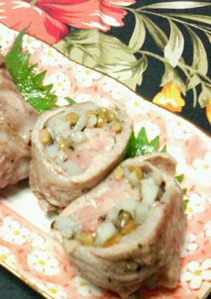レンコンと梅風味黒酢たれ納豆の☆豚巻き-レシピのメイン写真