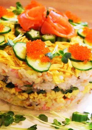 お祝いに！簡単豪華なちらし寿司のケーキ♡-レシピのメイン写真