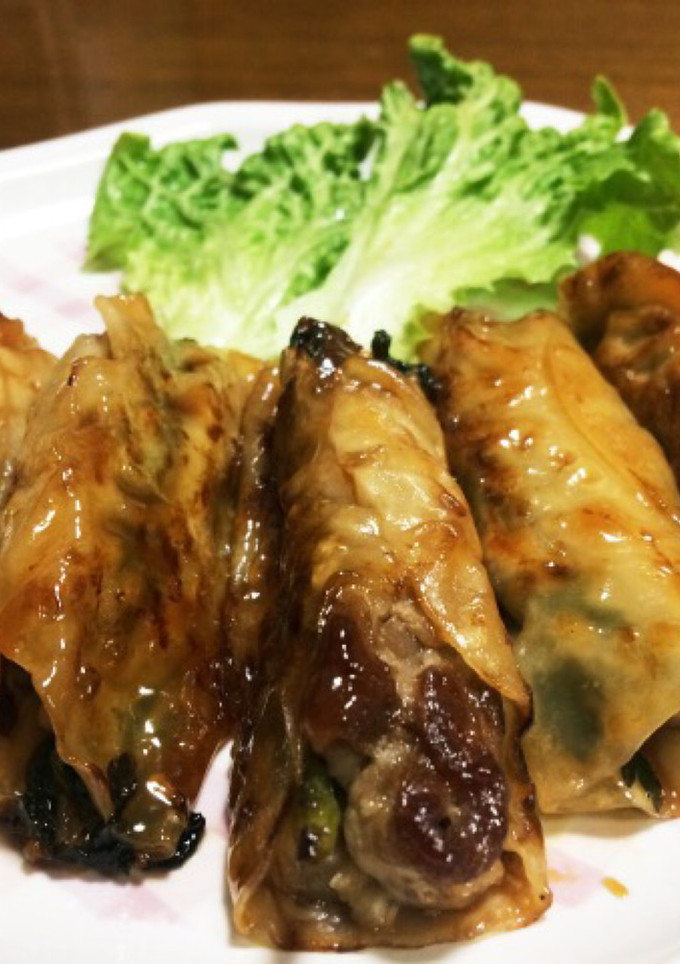 豚コマと春菊の餃子の皮巻き-レシピのメイン写真