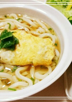 お昼ごはん:だし玉肉づつみうどん-レシピのメイン写真
