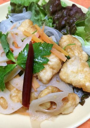 鶏胸肉と根菜の南蛮漬け三つ葉和え-レシピのメイン写真