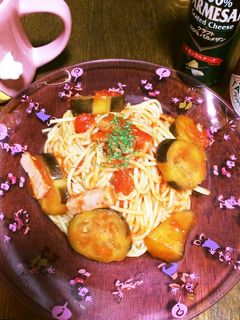茄子とベーコンのガーリックトマトパスタ♡-レシピのメイン写真