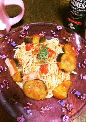 茄子とベーコンのガーリックトマトパスタ♡-レシピのメイン写真