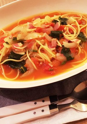 旦那の好物！！トマトベーコンスープパスタ-レシピのメイン写真