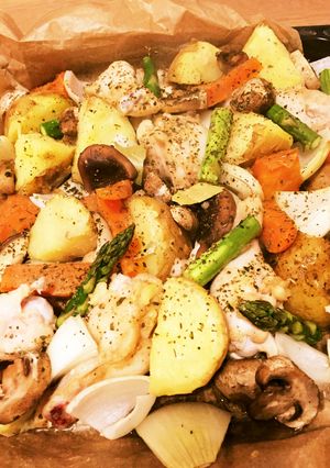 手羽先とゴロゴロ野菜のぎゅうぎゅう焼き-レシピのメイン写真