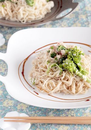 レンチンで！海老と菜の花の焼きそうめん-レシピのメイン写真